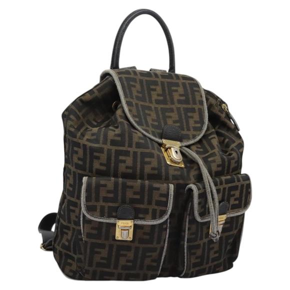 FENDI Zucca Canvas Backpack Brown Black gold Auth 117434 - Picture 1 of 16